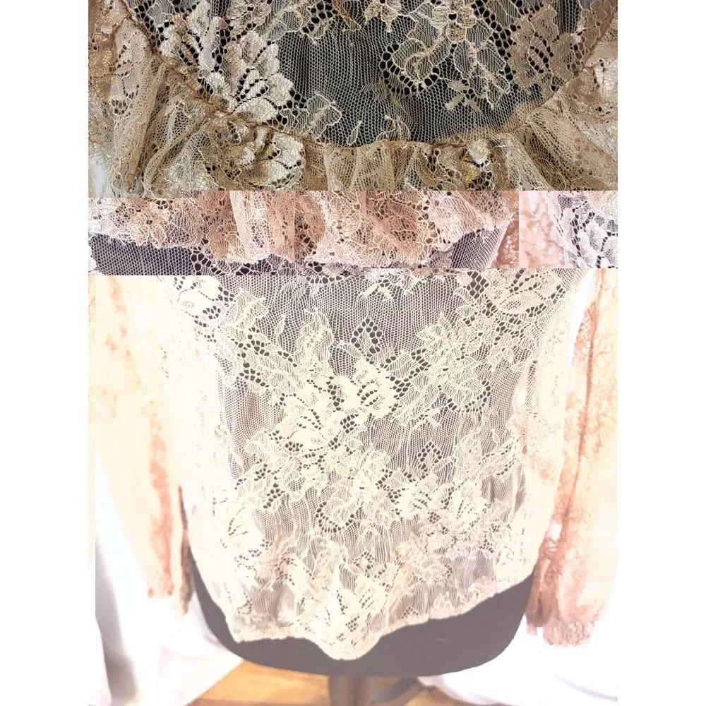 Redyazel Blush Pink 100% Nylon Lace Top Size S Victorian High Neck